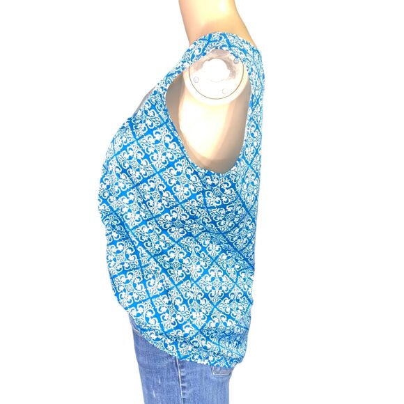 GAP Womens Blouse Top Silver Collared Sleeveless Pullover Teal White Medium - Picture 6 of 12